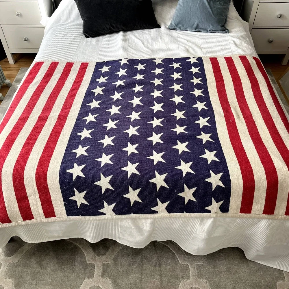Vintage Stars and Stripes US Flag Cotton Double Sided Throw Blanket 48